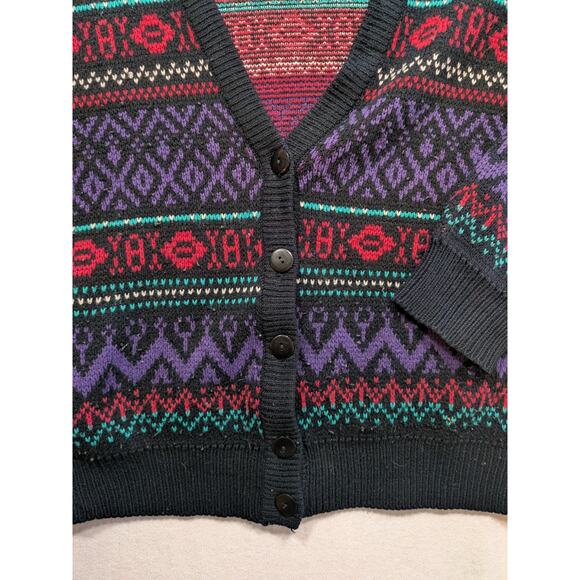vintage just sasha black multicolored cardigan sweater size L - Picture 4 of 6
